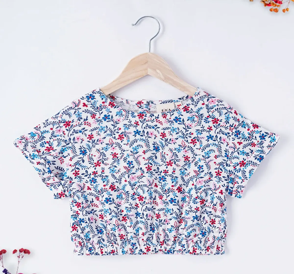 Girls Floral Printed Top With Elasticated Waist