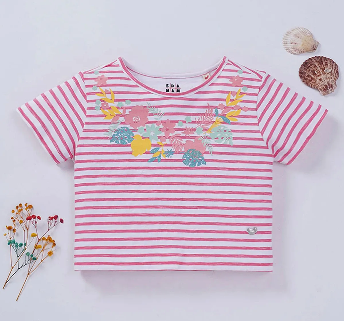Girls Floral Striped Top