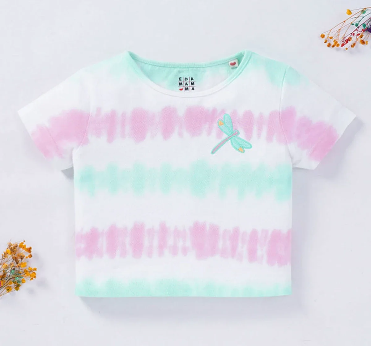 Girls Tie Dye Printed Crop Top With Badge