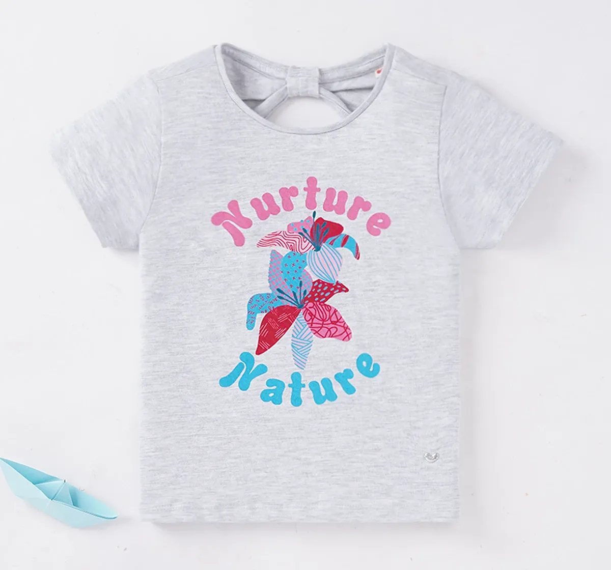 Girls Nurture Print Back Knot T-Shirt