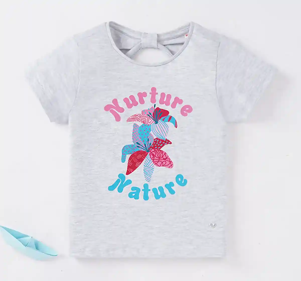 Girls Nurture Print Back Knot T-Shirt