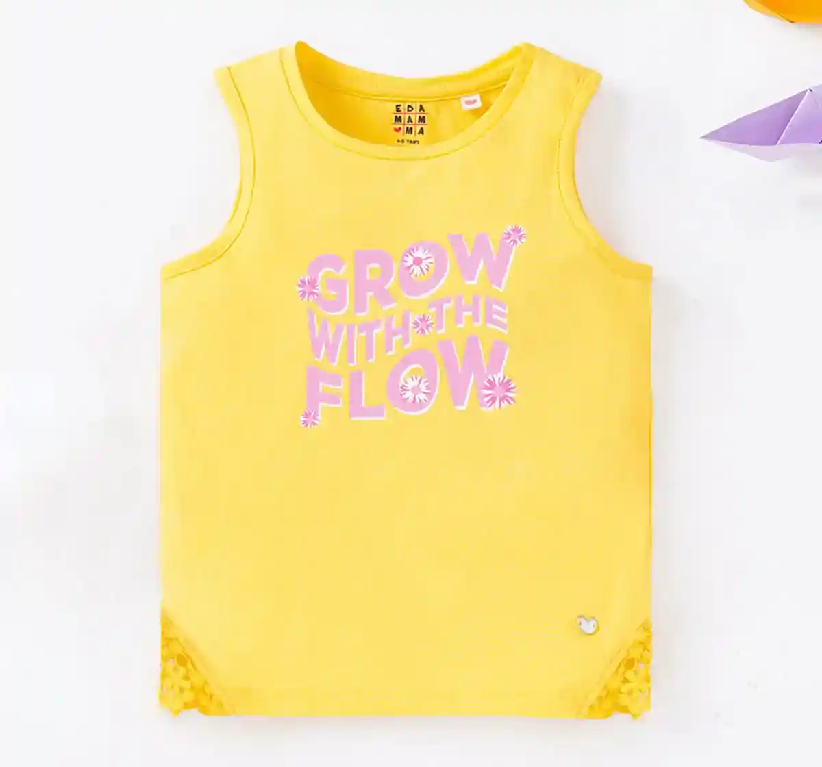 Girls Daisy Print Crochet Panel T-Shirt