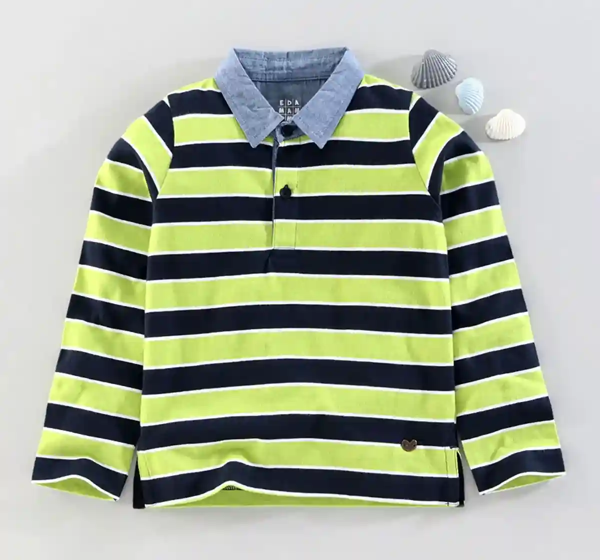 Boys Striped Collar Tee - Green