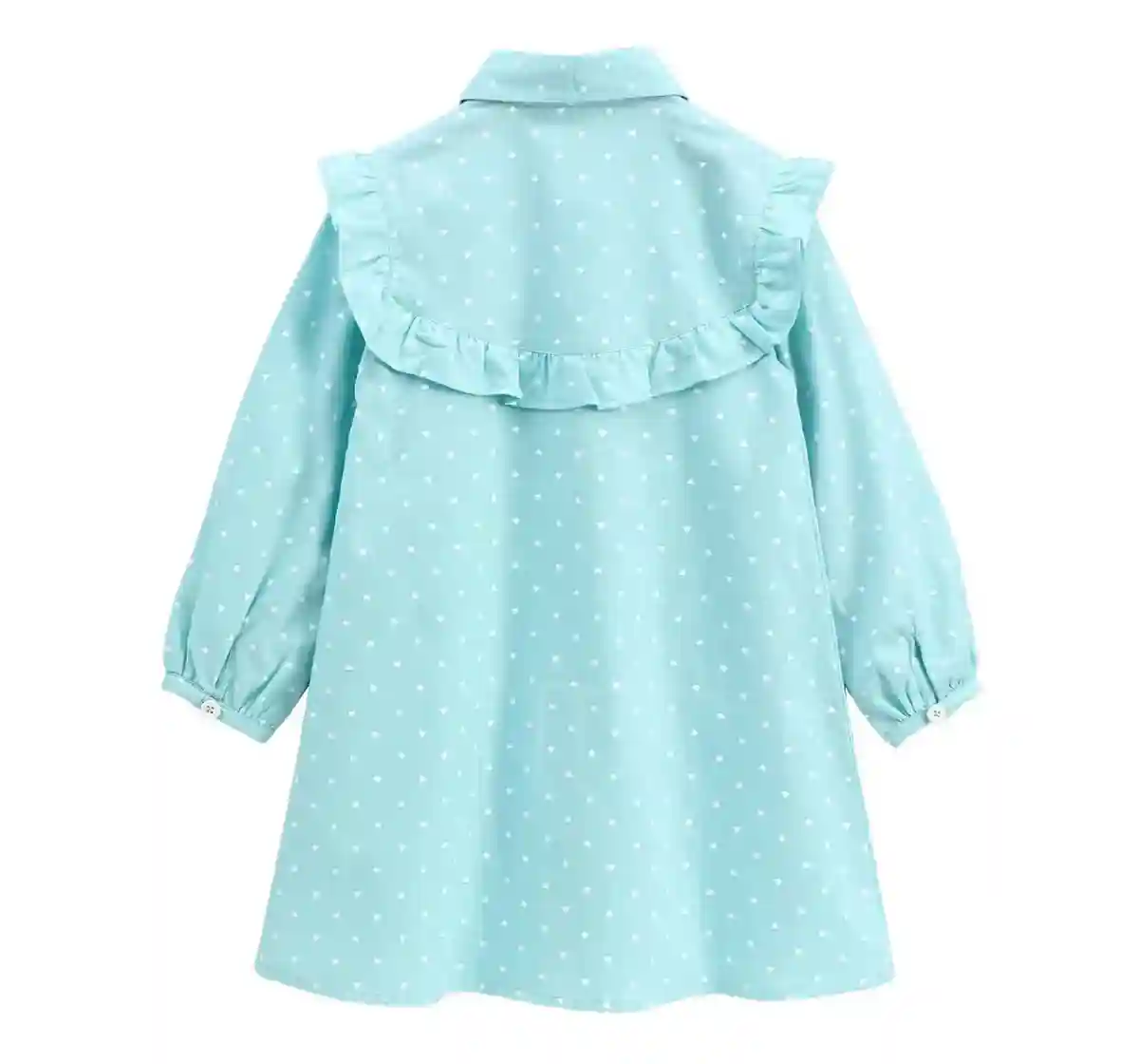 Girls Shirt Dress With Ruffle - Aqua