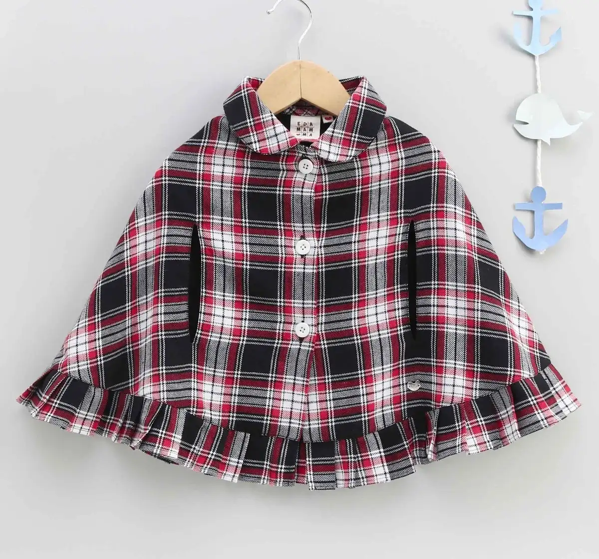 Girls Checks Poncho - Red