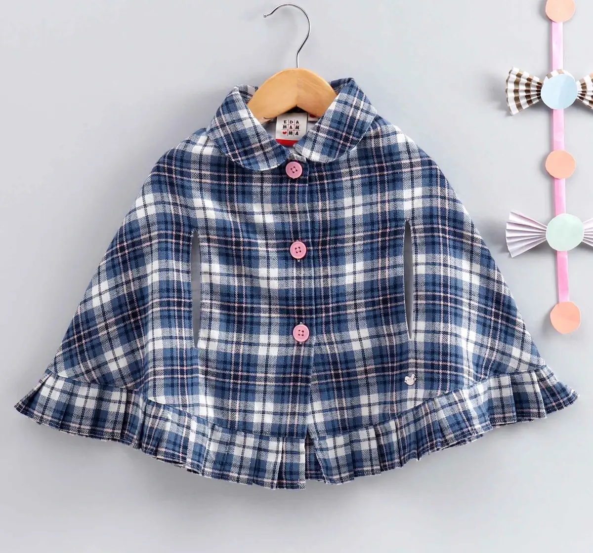 Girls Checks Poncho - Blue