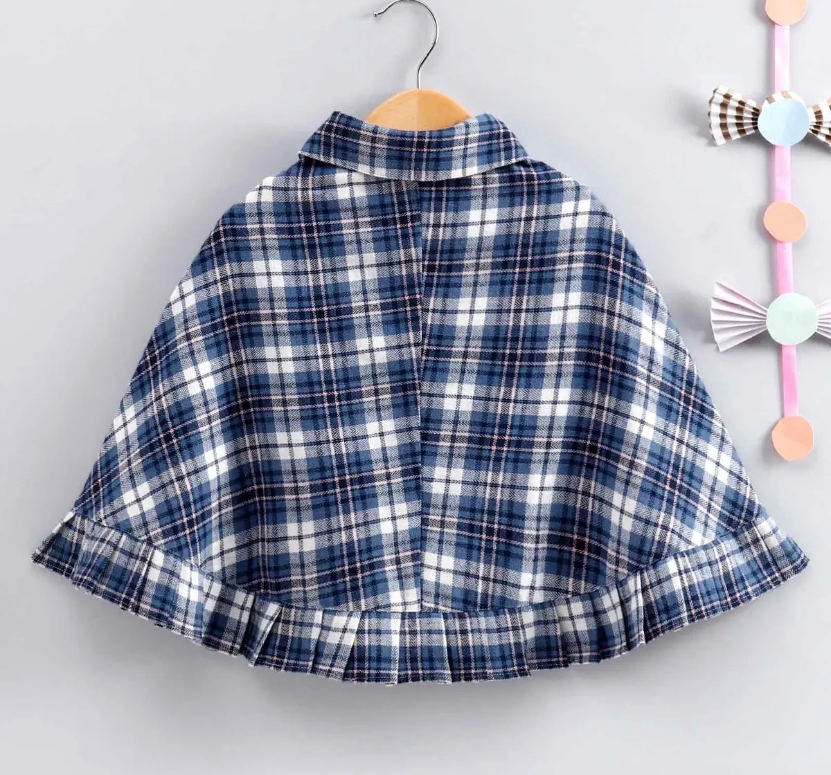 Girls Checks Poncho - Blue