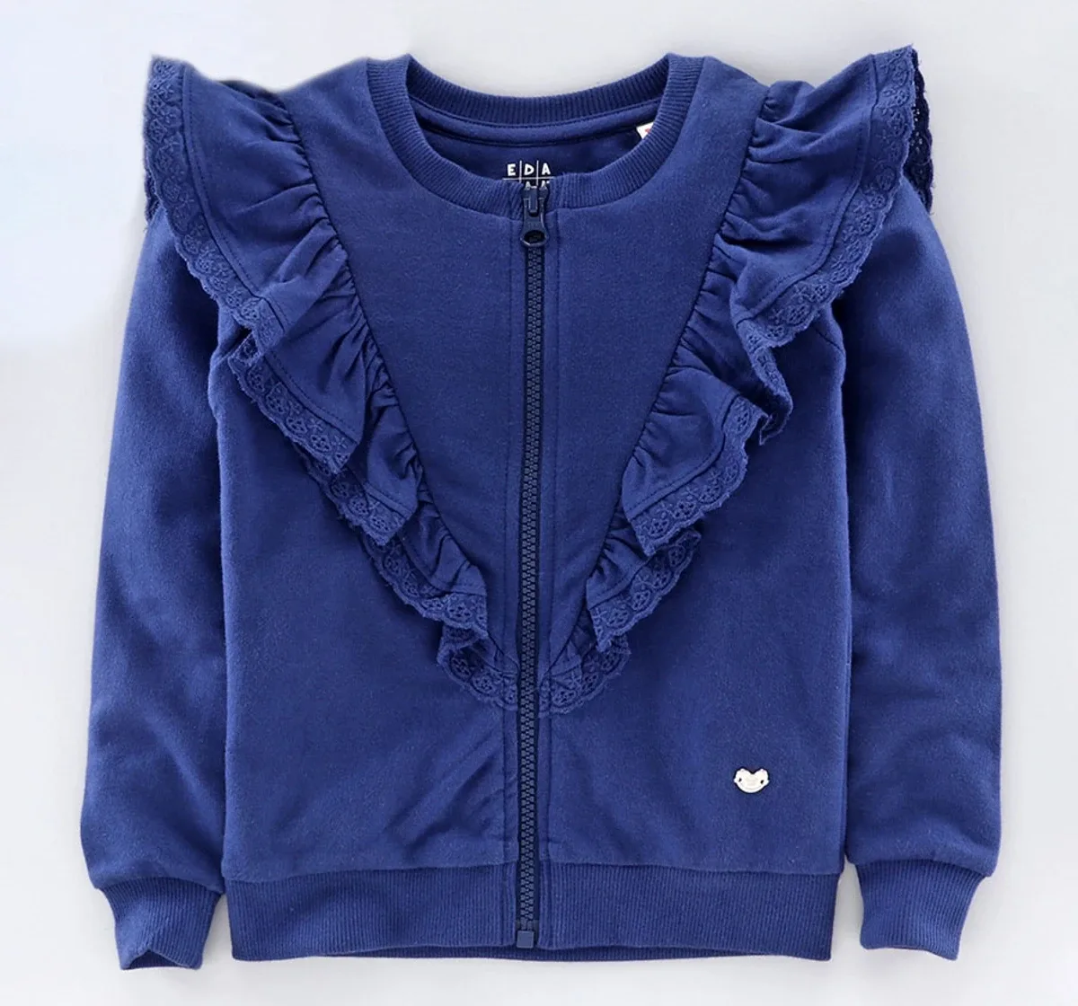 Girls Zipper Jacket With Lace - Blue