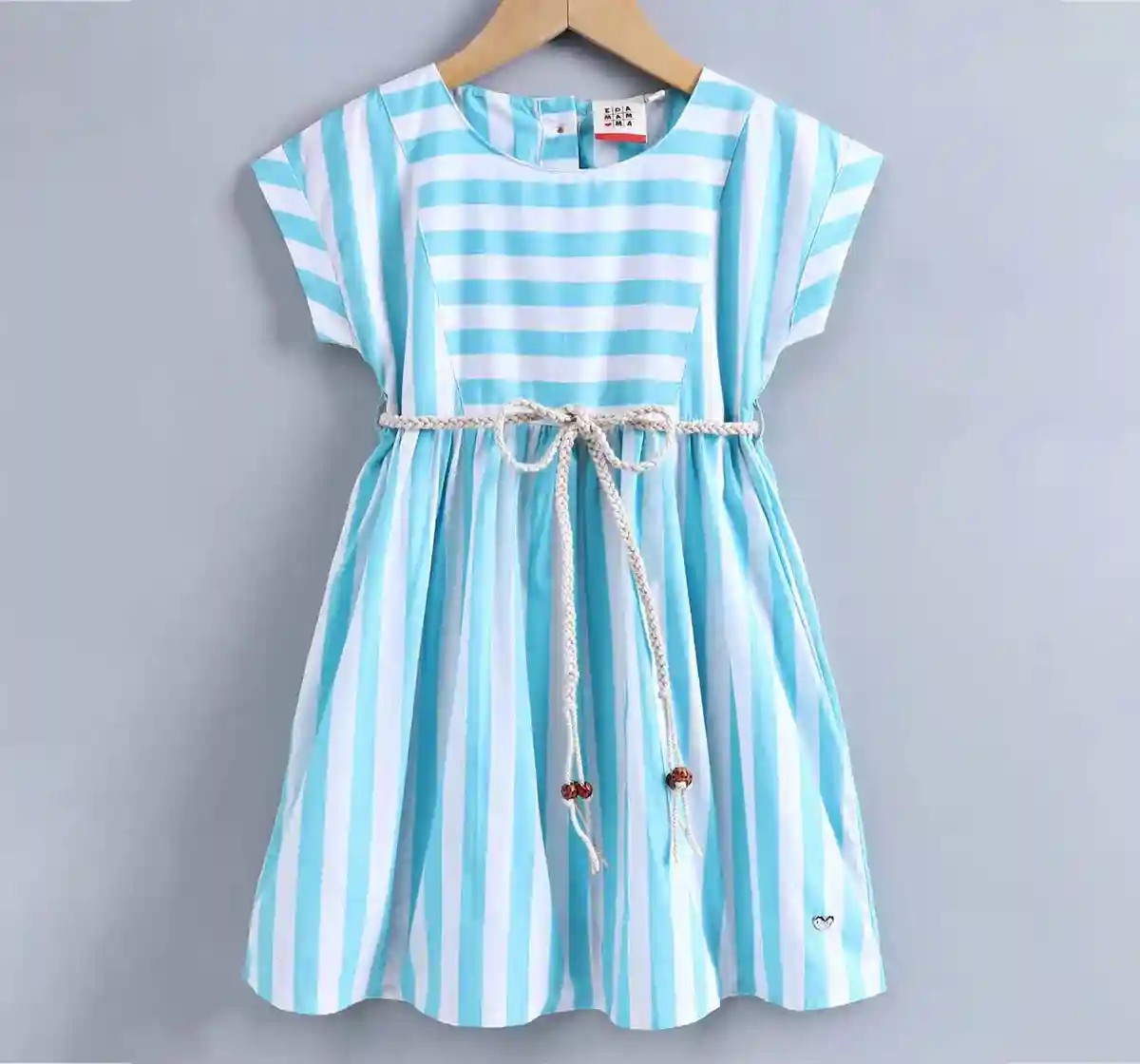 Girls Striped Dress - Pale Blue