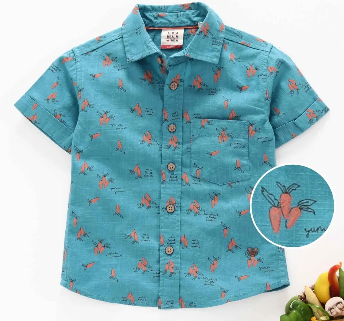 Boys Printed Flax Shirt - Teal