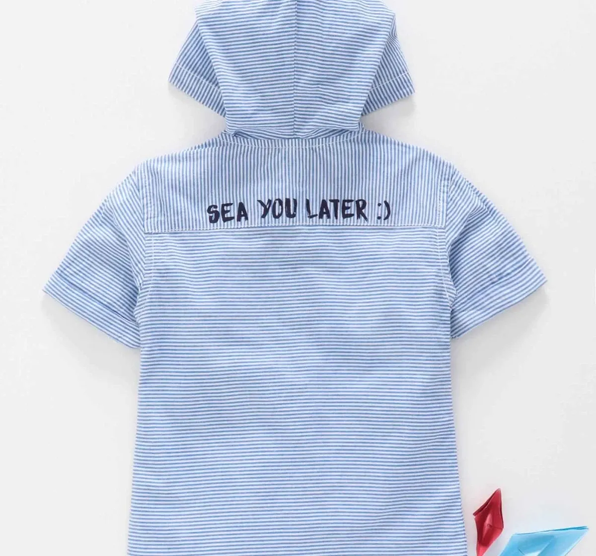 Boys Striped Hood Shirt - Blue