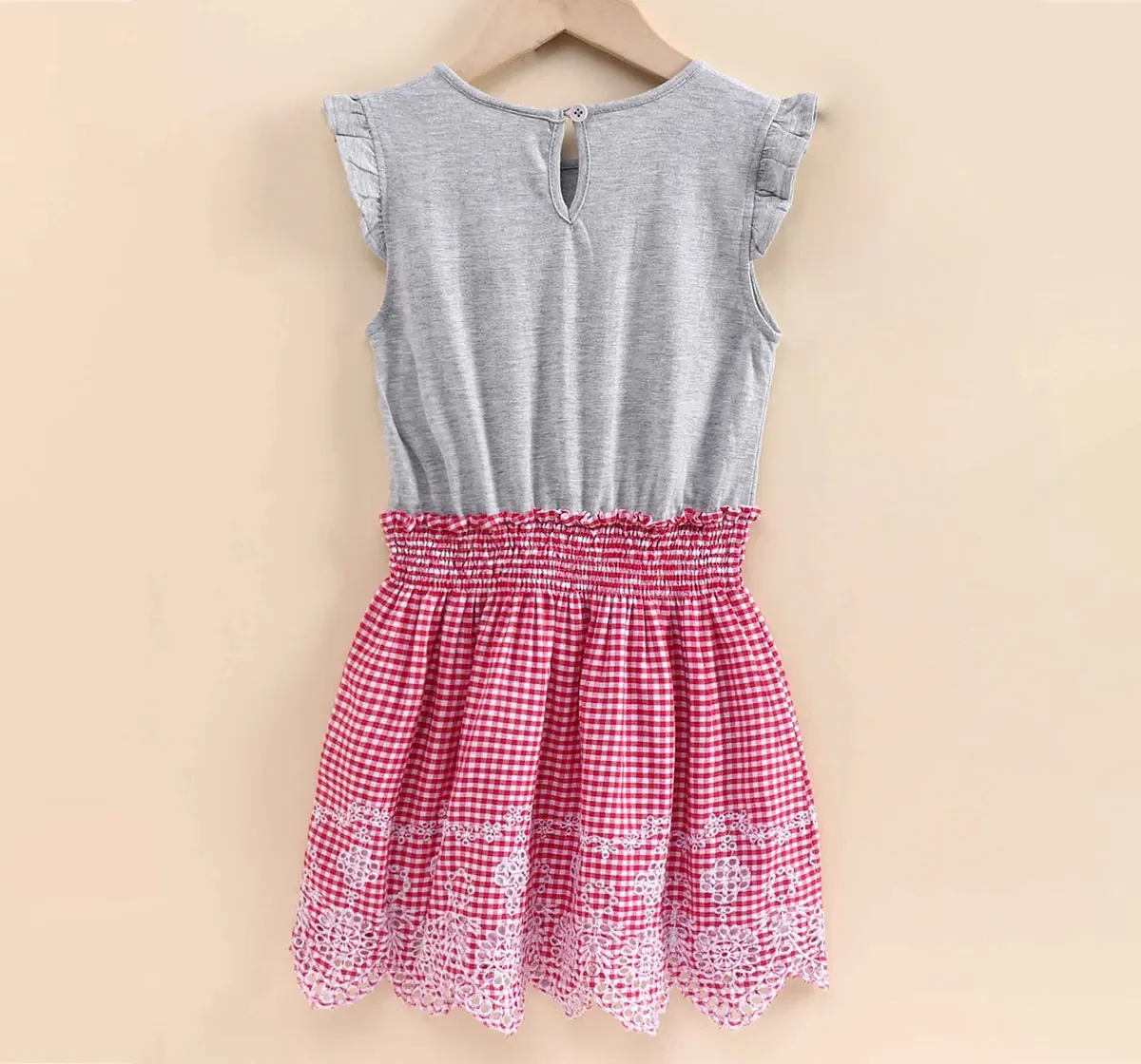 Girls Schifly Dress With Smocking - Grey  Red