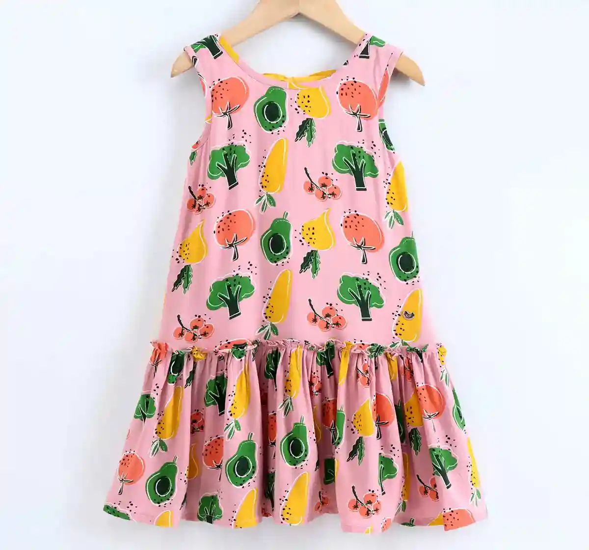 Girls Printed Low Waist Dress - Light Pink