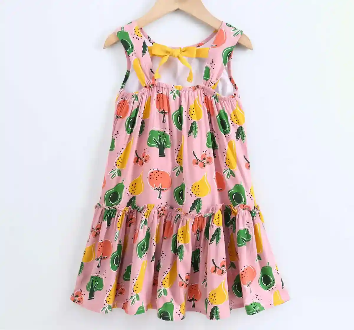 Girls Printed Low Waist Dress - Light Pink