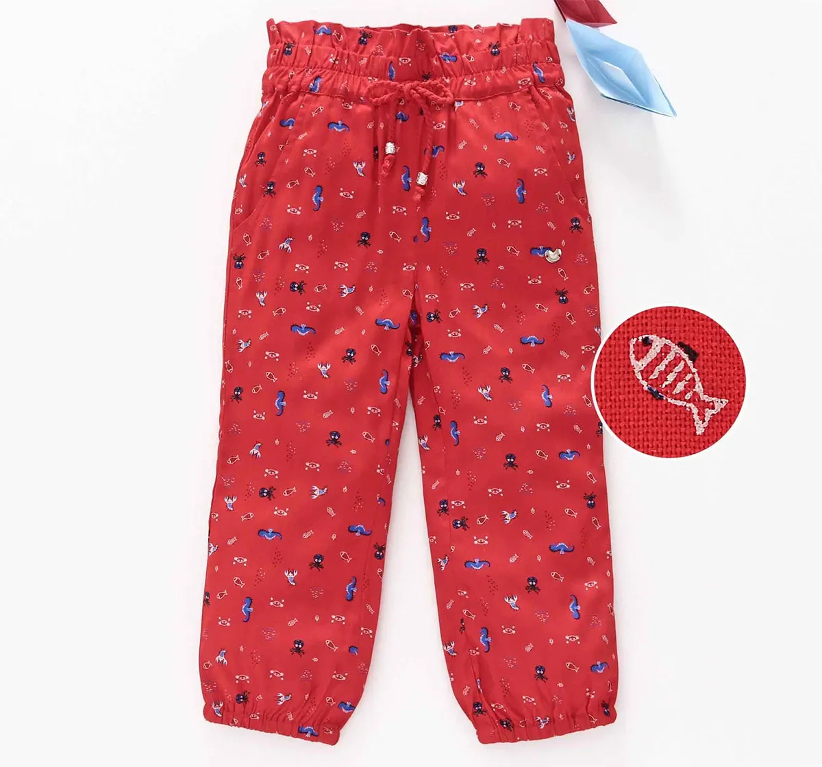 Girls Printed Harem Pants - Red