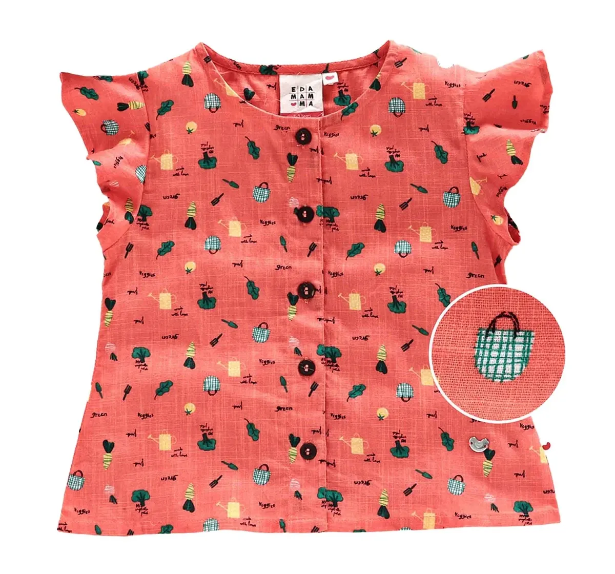 Girls Ruffle Sleeve Top - Coral