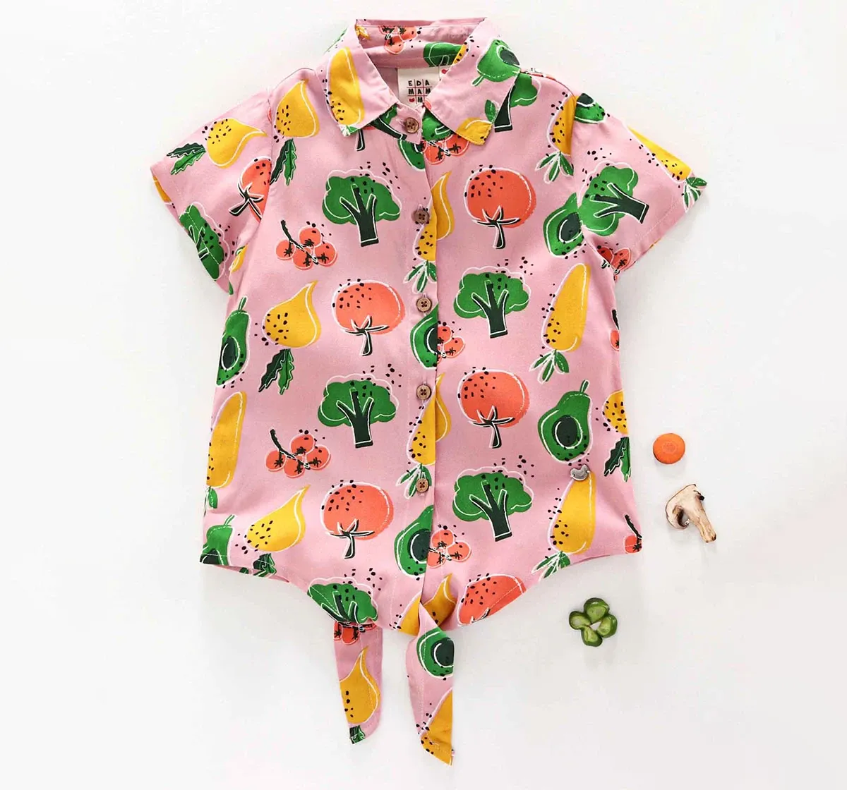 Girls Printed Tie Up Top - Light Pink