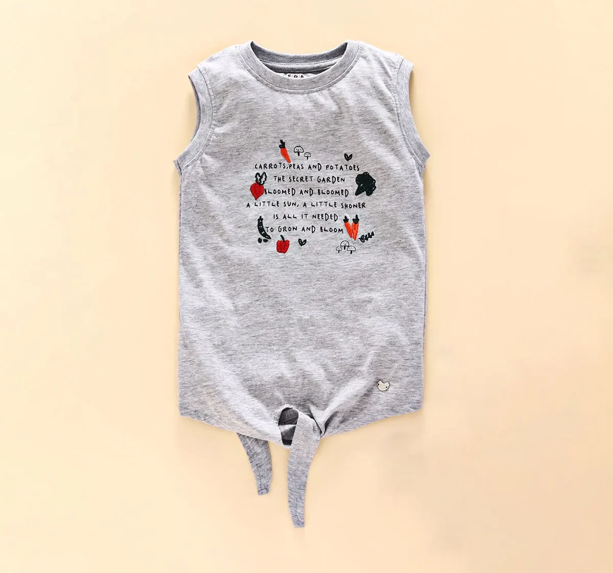 Girls Front Knot Graphic Tee - Grey Melange