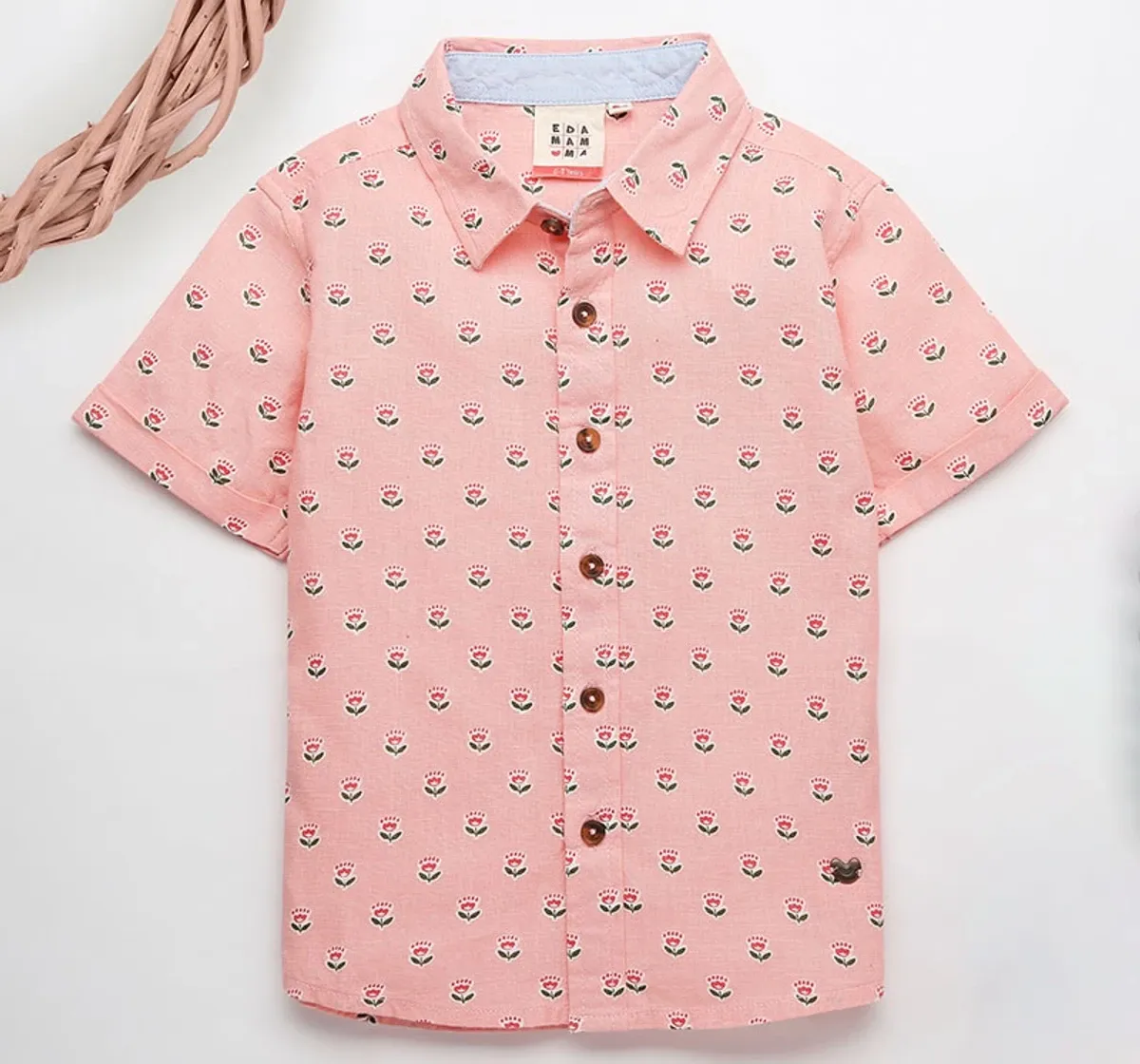 Boys Half Sleeves Printed Shirt - Peach