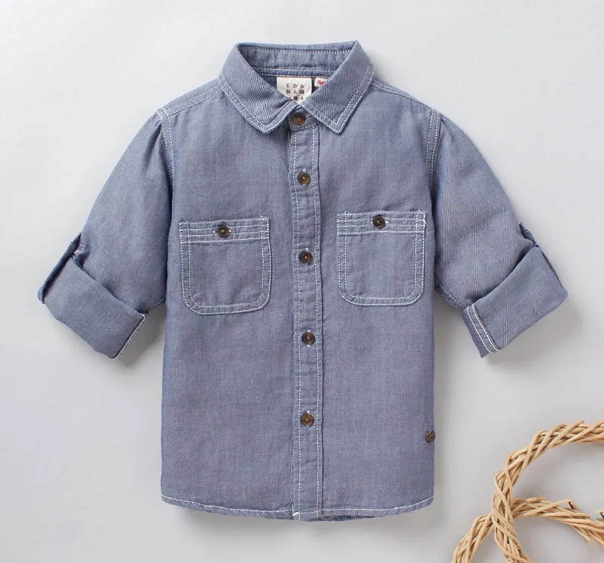 Boys Roll Up Sleeves Shirt - Blue