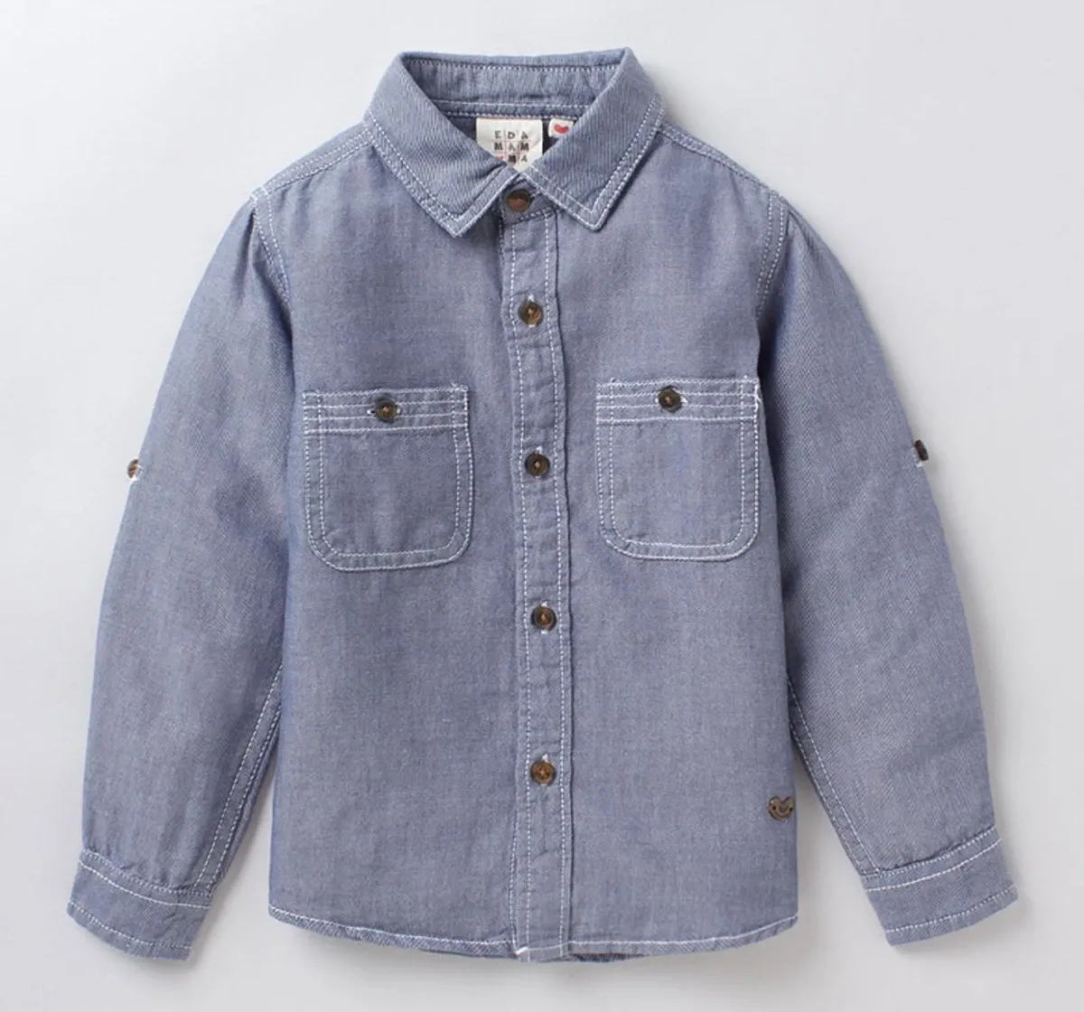 Boys Roll Up Sleeves Shirt - Blue