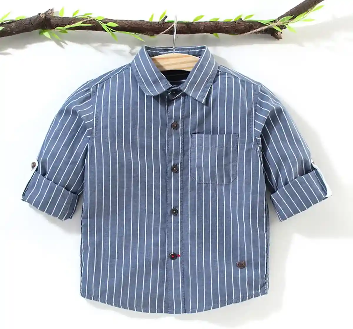 Boys Roll Up Sleeves Stripe Shirt - Blue