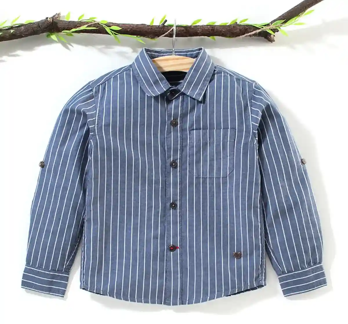 Boys Roll Up Sleeves Stripe Shirt - Blue