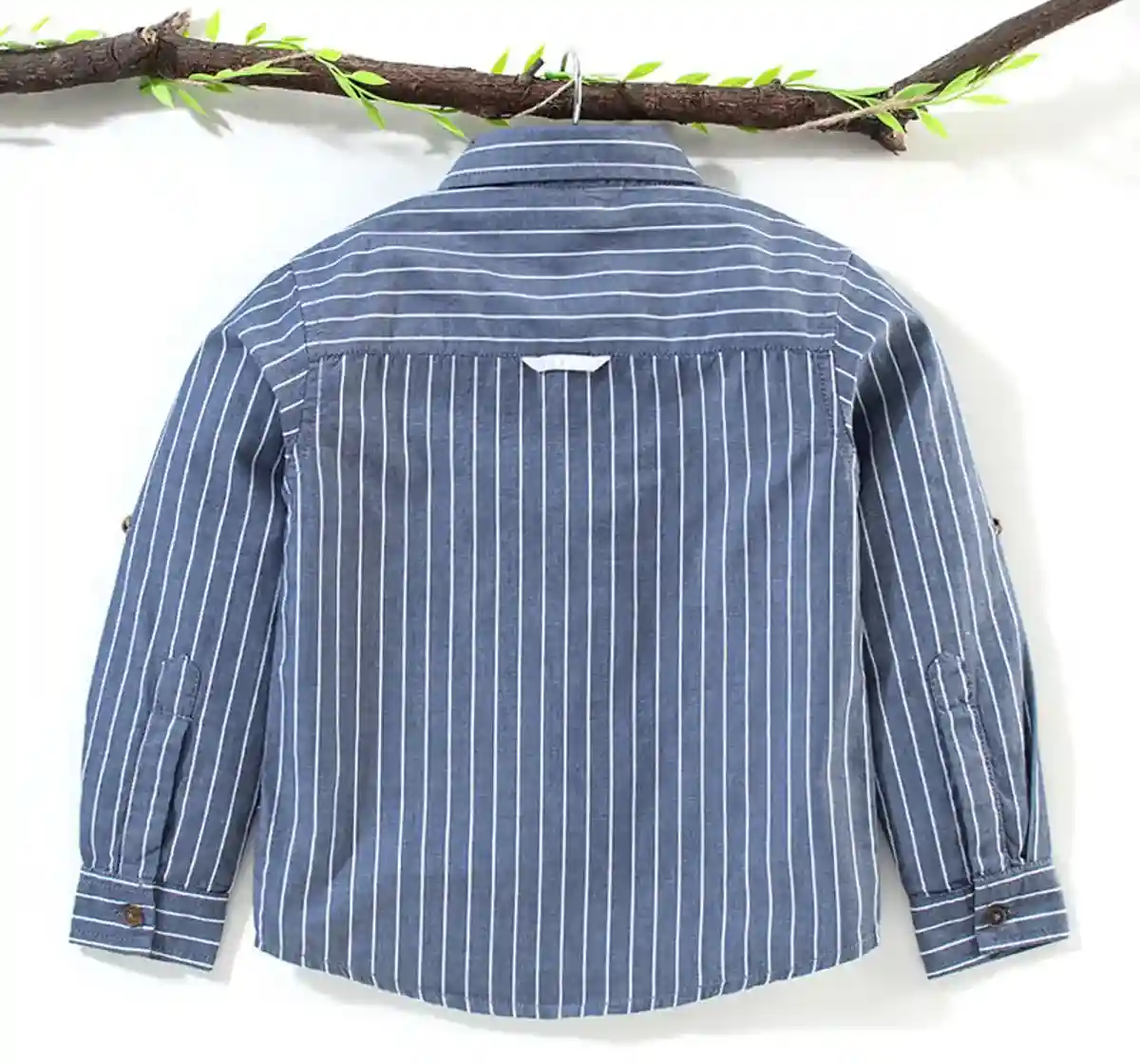 Boys Roll Up Sleeves Stripe Shirt - Blue
