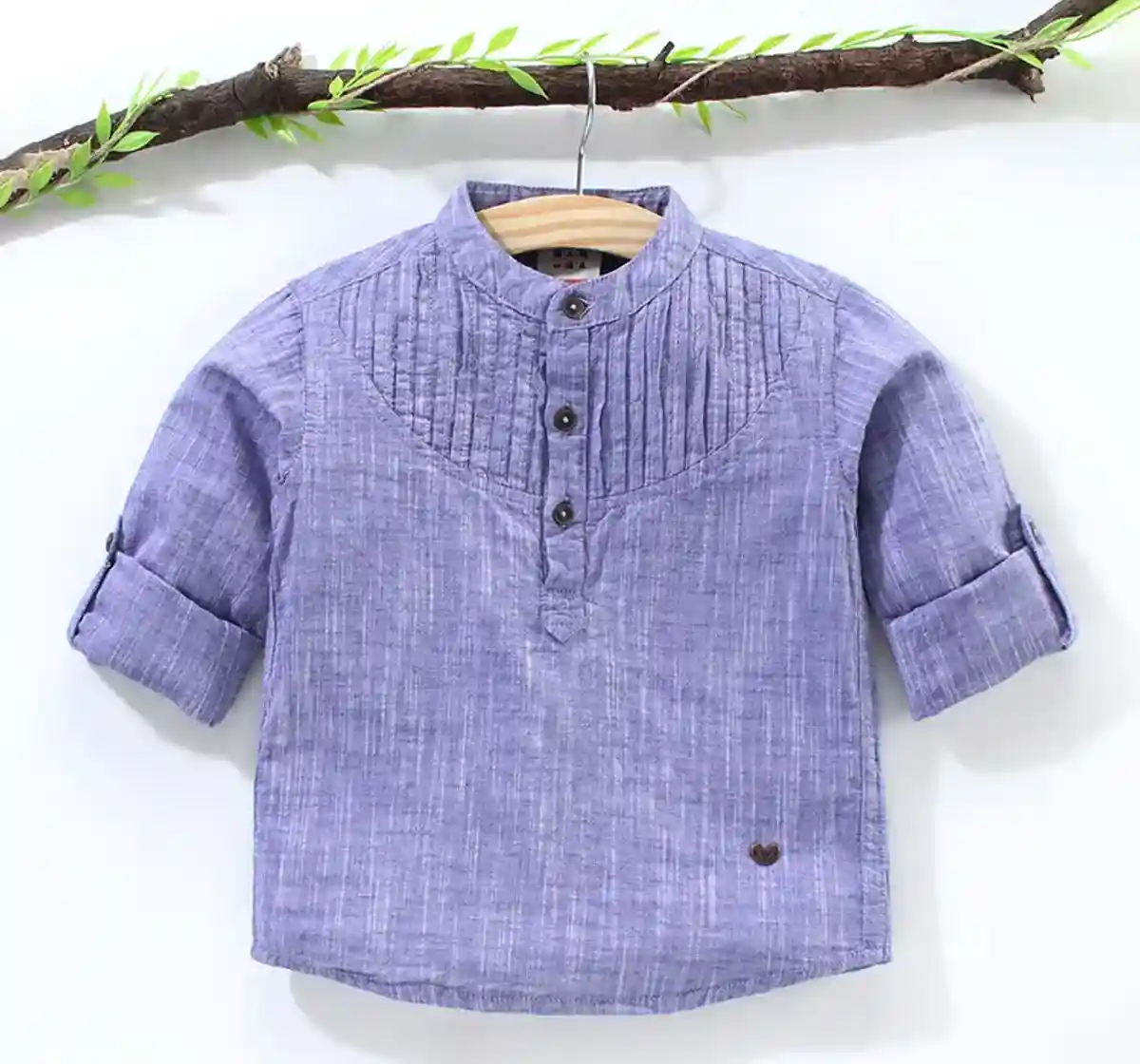 Boys Pintuck Kurta Placket Shirt - Blue