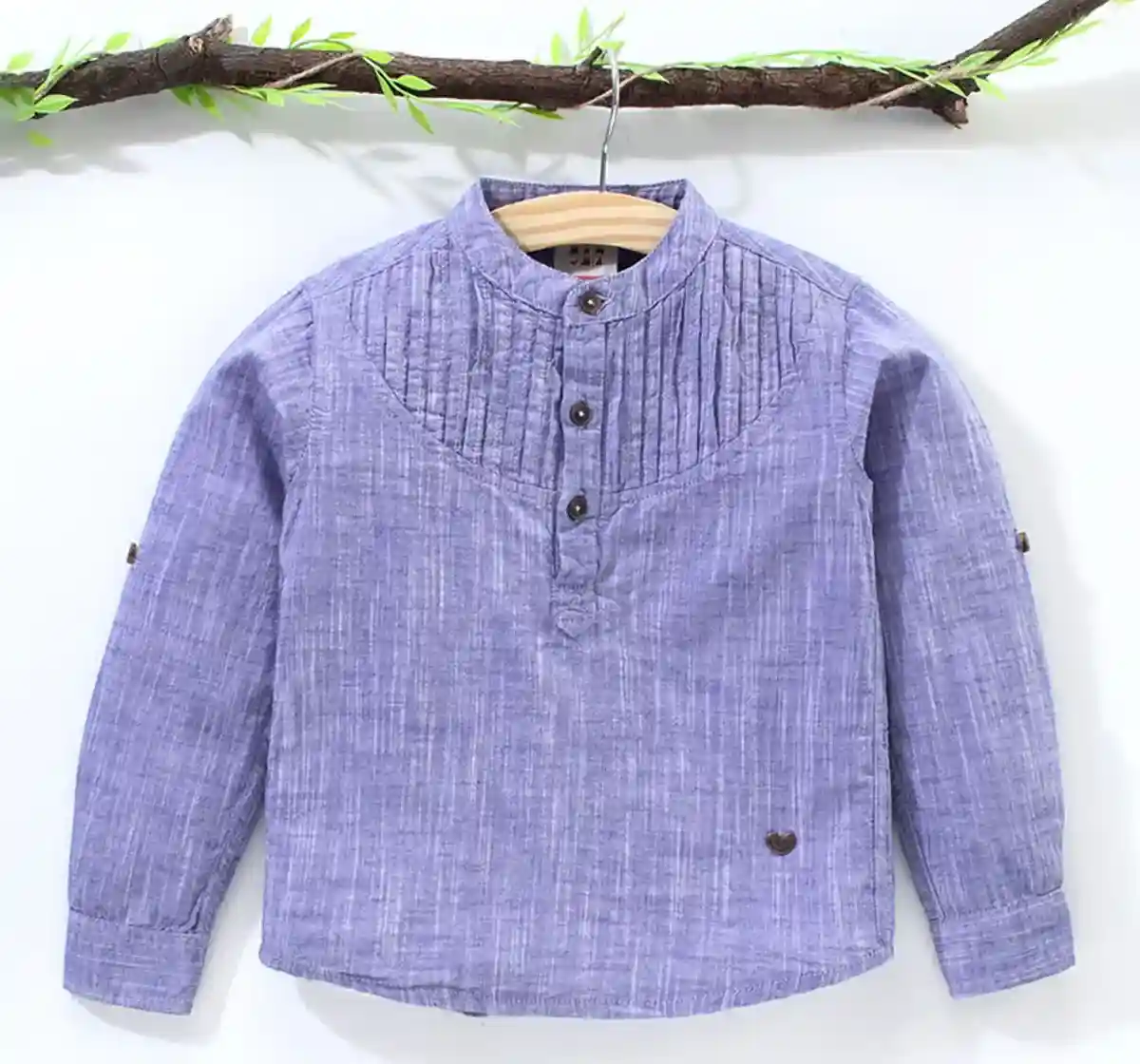 Boys Pintuck Kurta Placket Shirt - Blue
