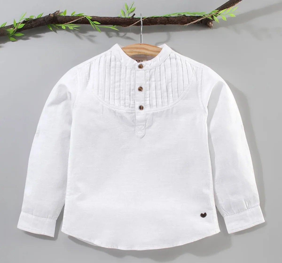 Boys Pintuck Kurta Placket Shirt - White