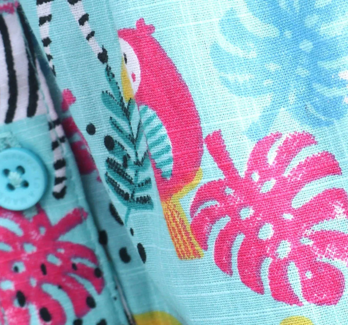 Girls Jungle Print Tiered Dress - Aqua