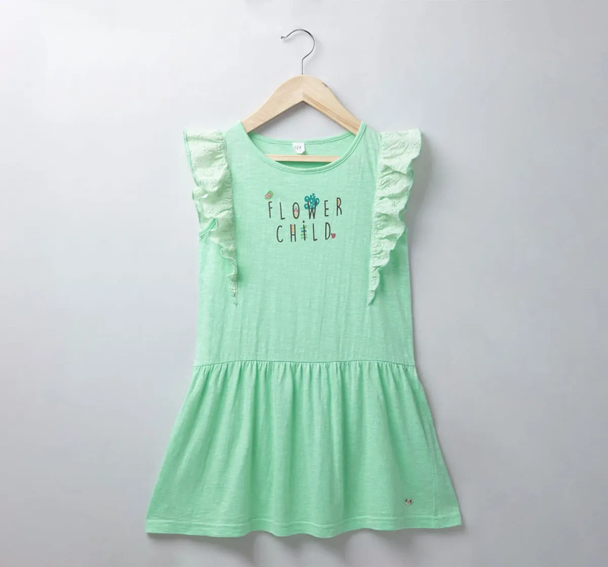 Girls Dress With Lace Frill - Green