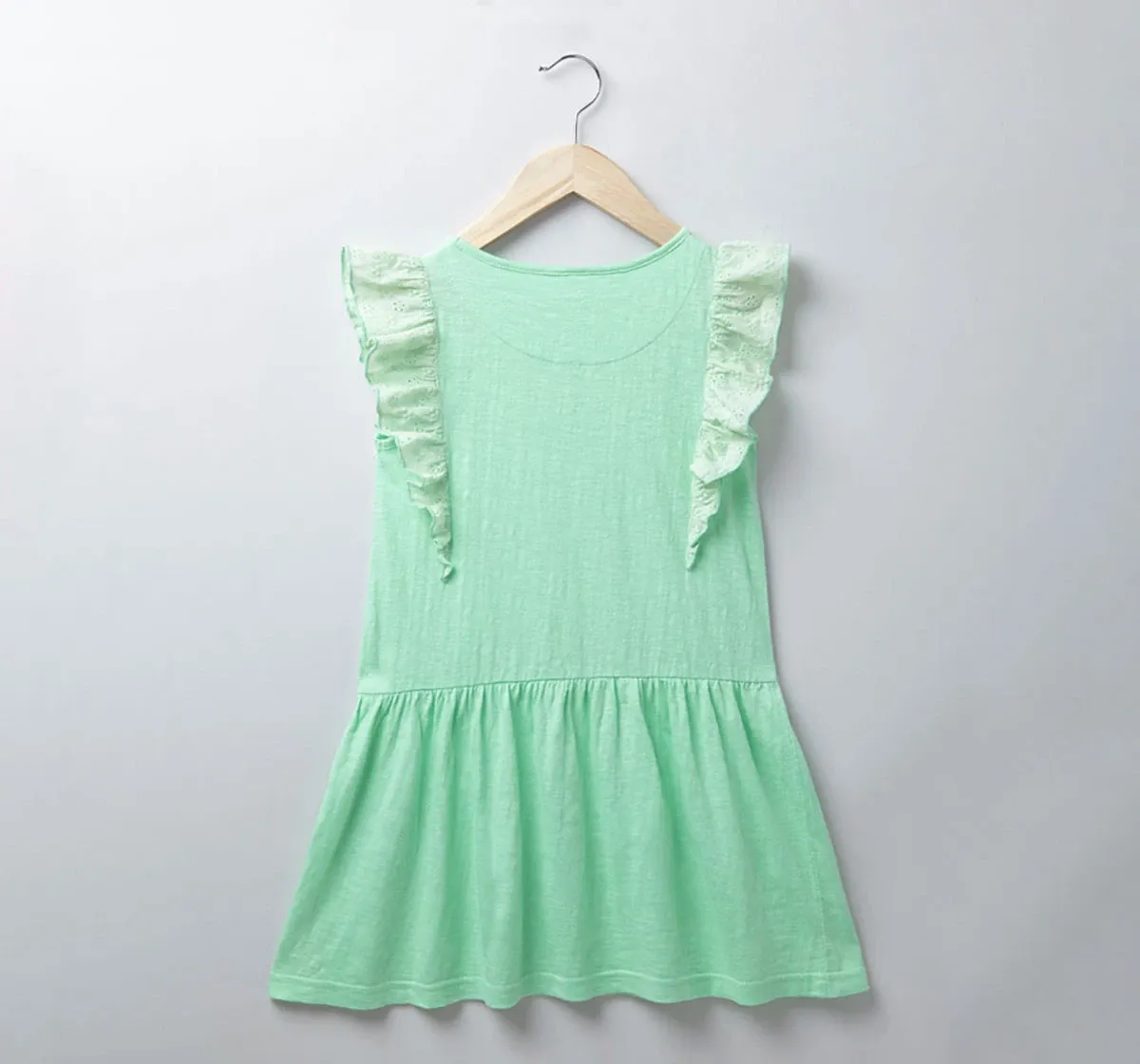 Girls Dress With Lace Frill - Green