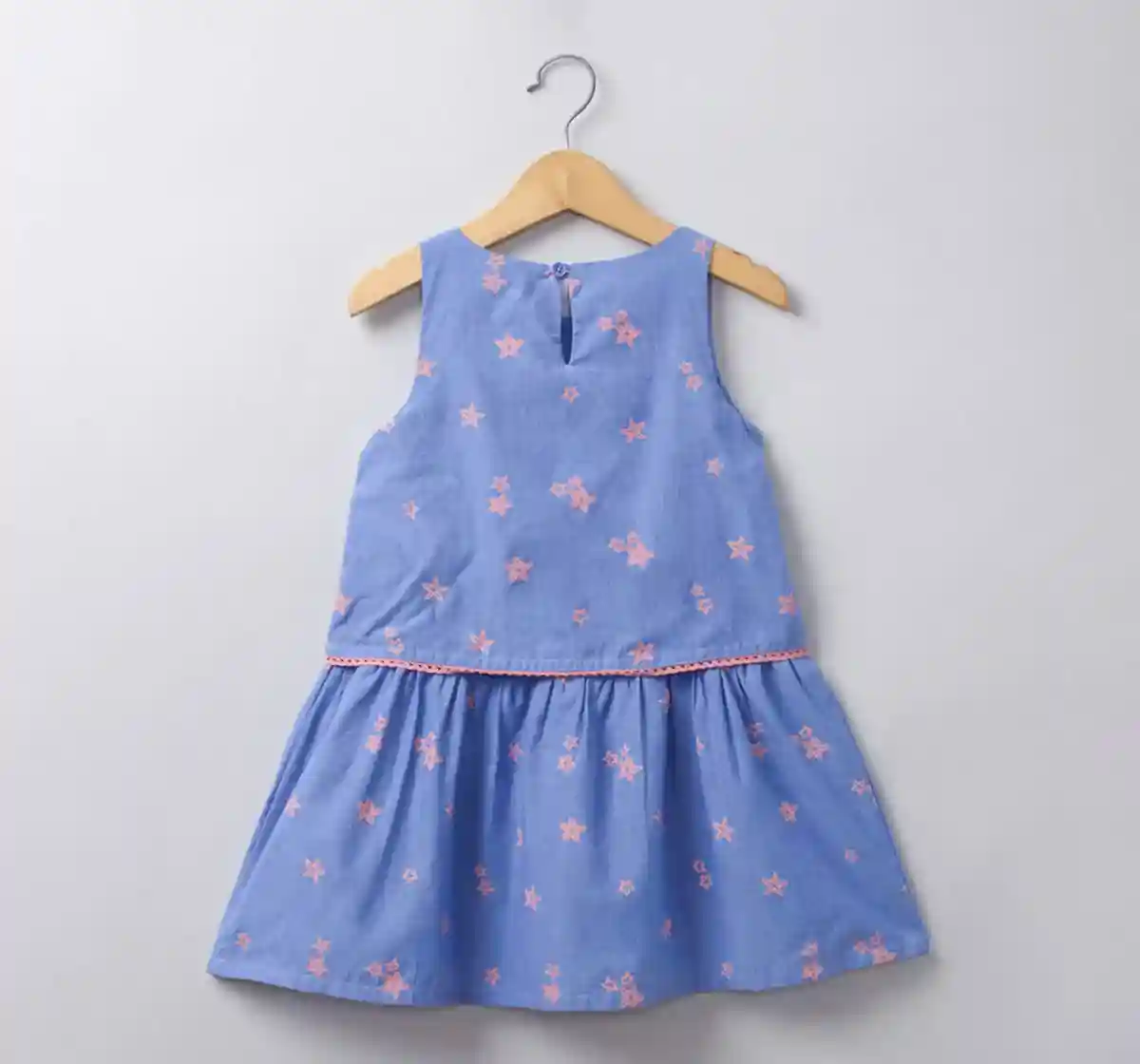 Girls Sleeveless Printed Dress - Blue