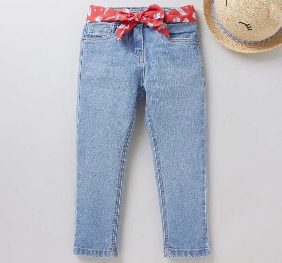 Girls Stretch Girls Denims Jeans With Belt - Mid Blue