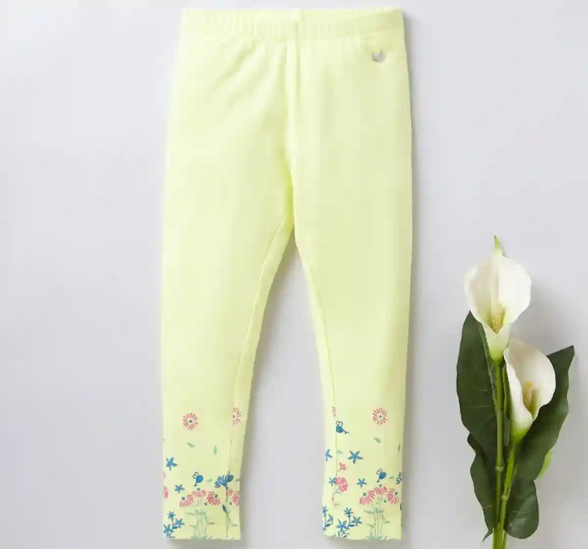 Girls Floral Printed Leggings -Yellow
