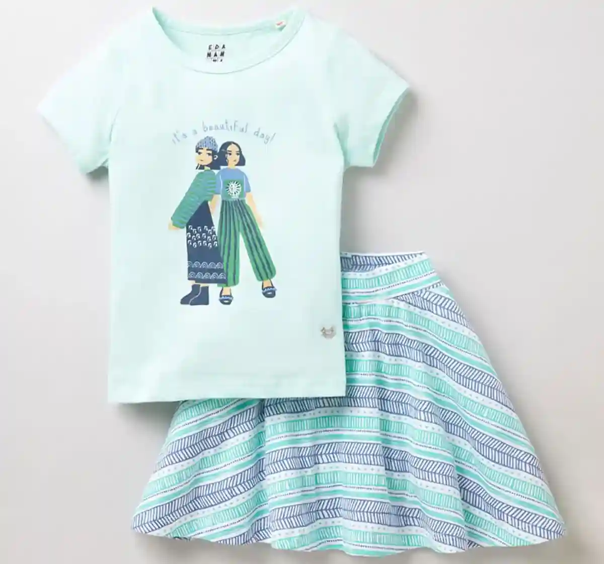 Girls Tee With Skirt Set - Aqua