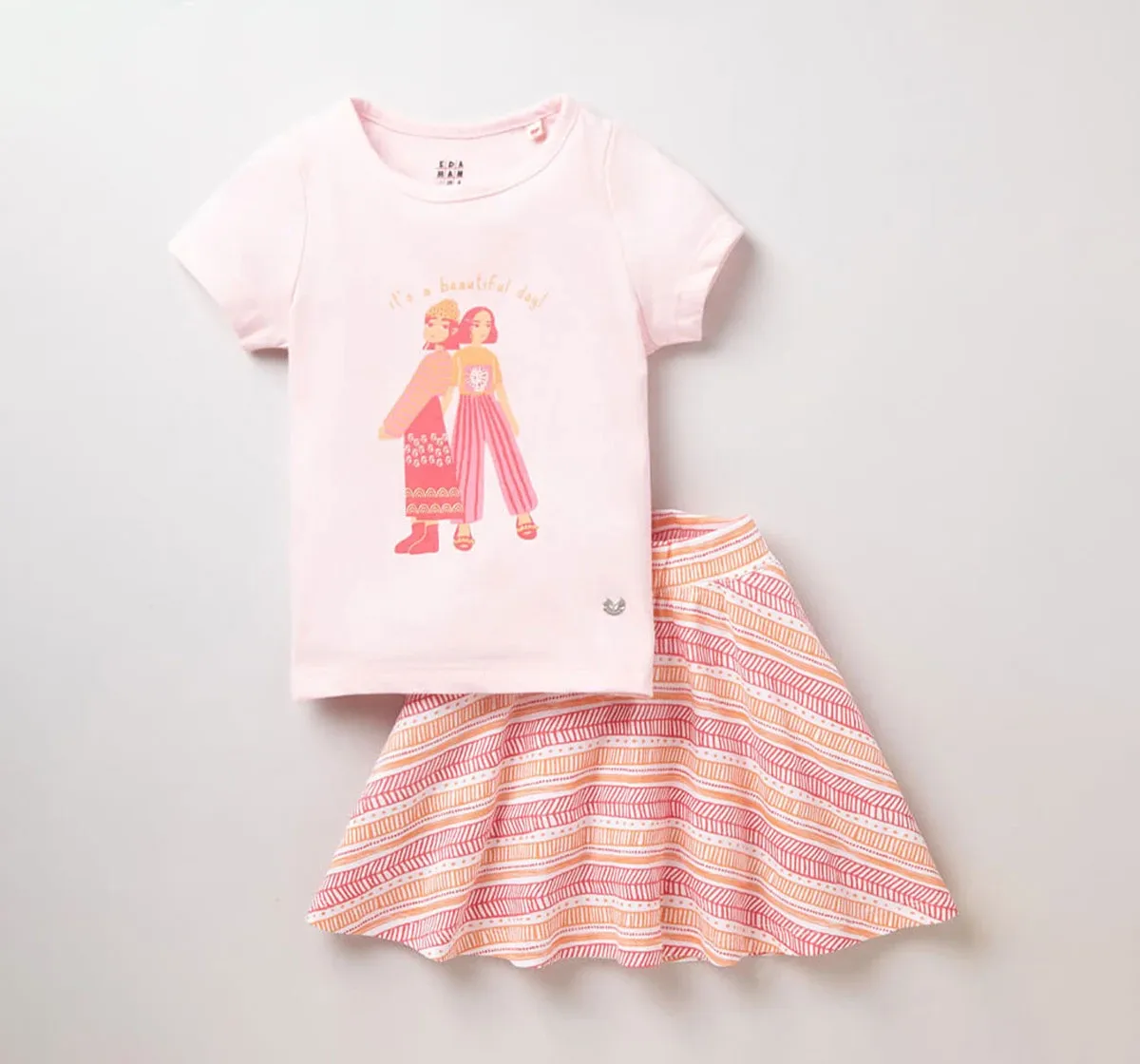 Girls Tee With Skirt Set - Pink