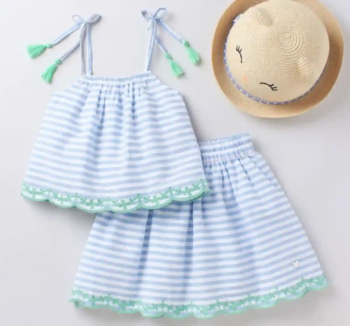 Girls Striped Strappy Top & Skirt Set - Blue