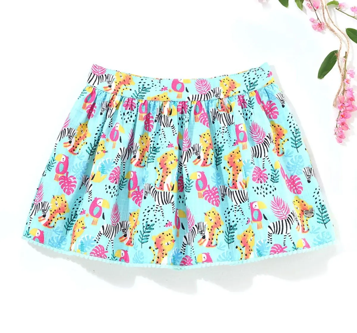 Girls Jungle Print Flared Skirt - Aqua