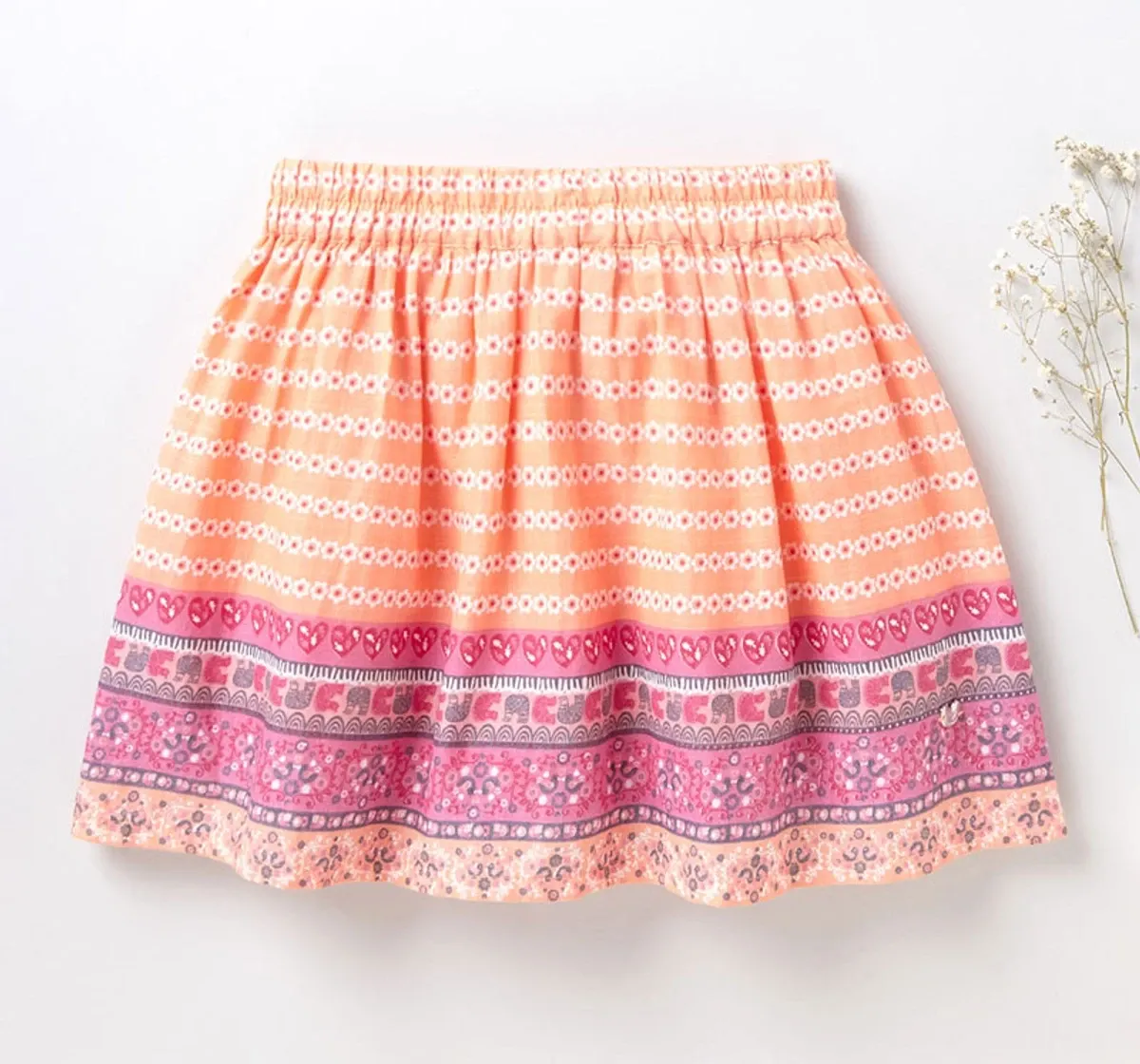 Girls Border Print Skirt - Orange