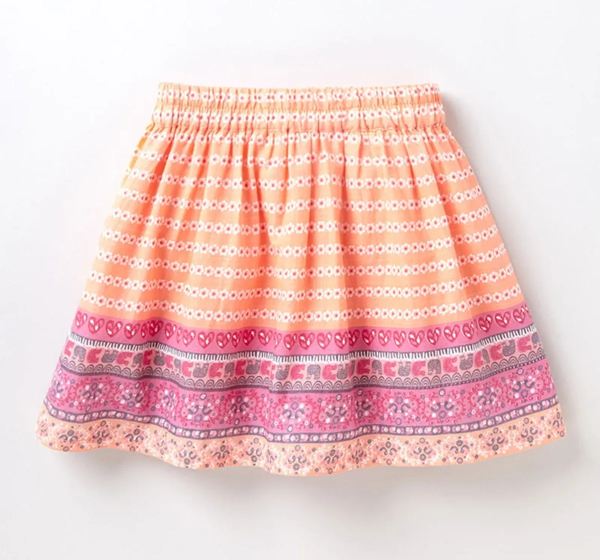 Girls Border Print Skirt - Orange