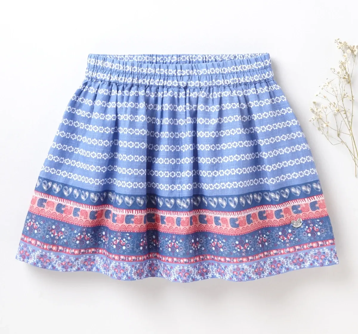 Girls Border Print Skirt - Blue