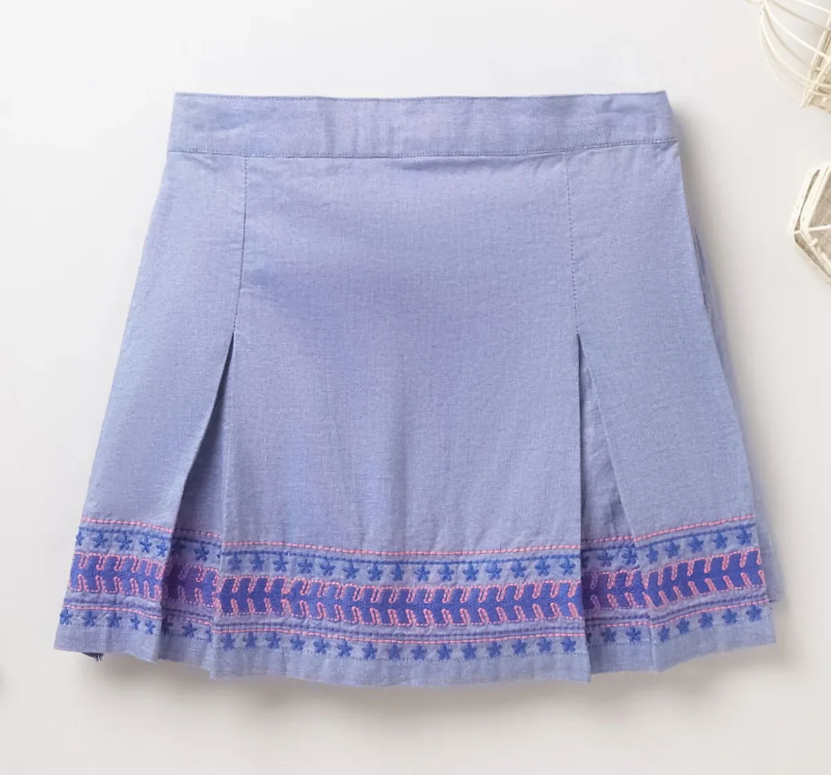 Girls Pleated Embroidery Skort - Blue