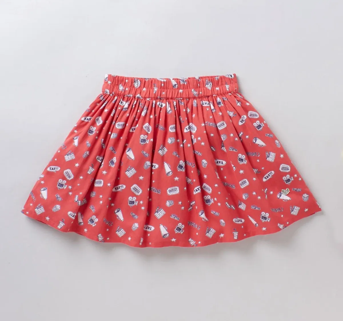 Girls Printed Flared Skirt - Red