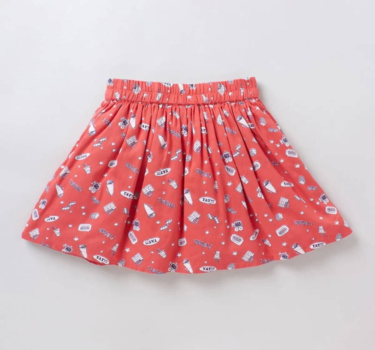 Girls Printed Flared Skirt - Red