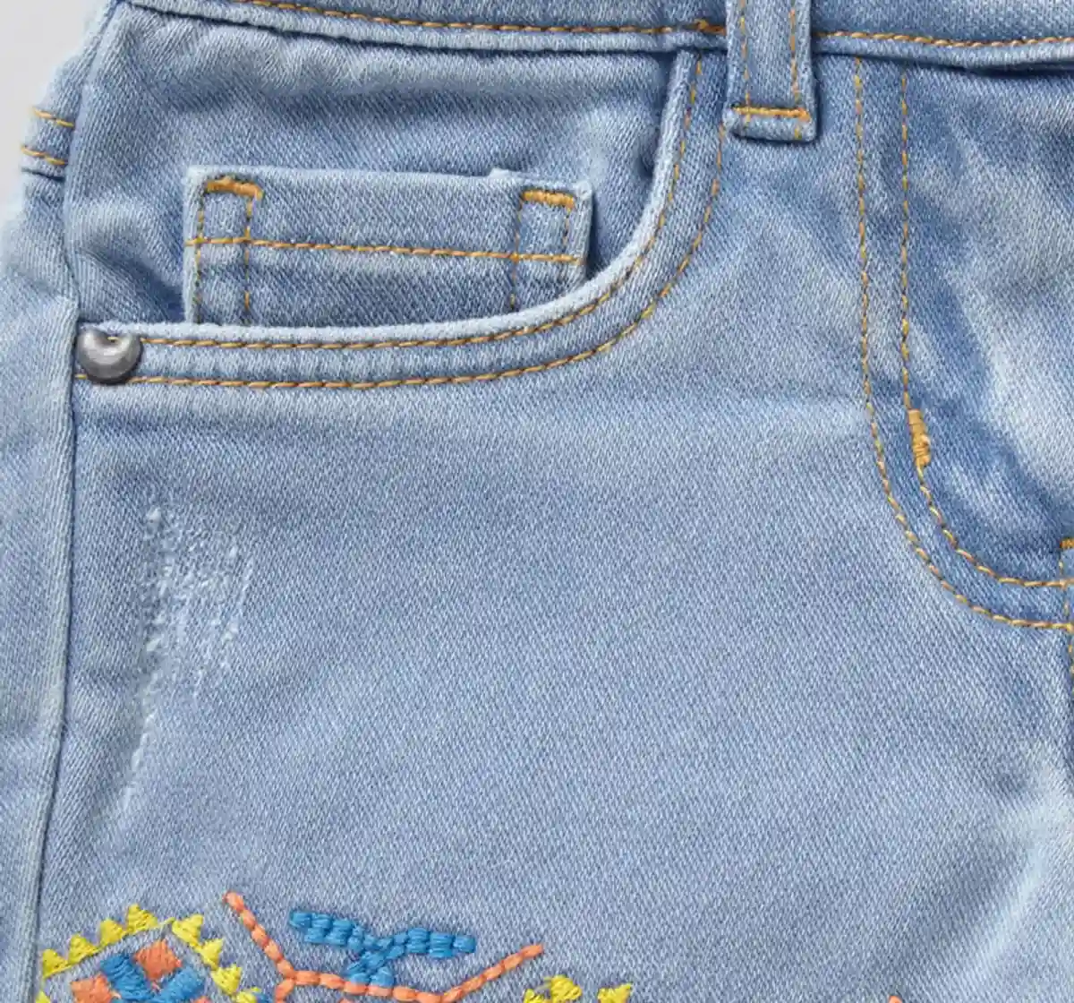 Girls Embroidered Denim Girls Shorts - Light Blue