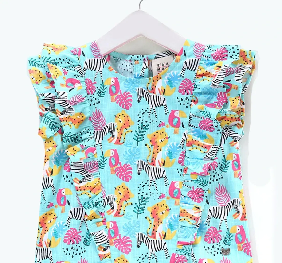 Girls Ruffle Sleeve Printed Top - Aqua