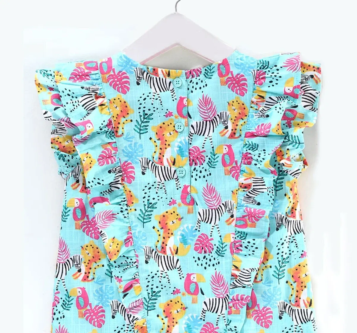 Girls Ruffle Sleeve Printed Top - Aqua